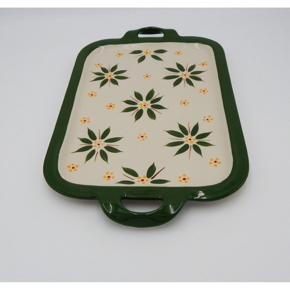 Temp-Tations By Tara Old World Green Rectangle 16 Inch Handled Platter - Picture 4 of 8